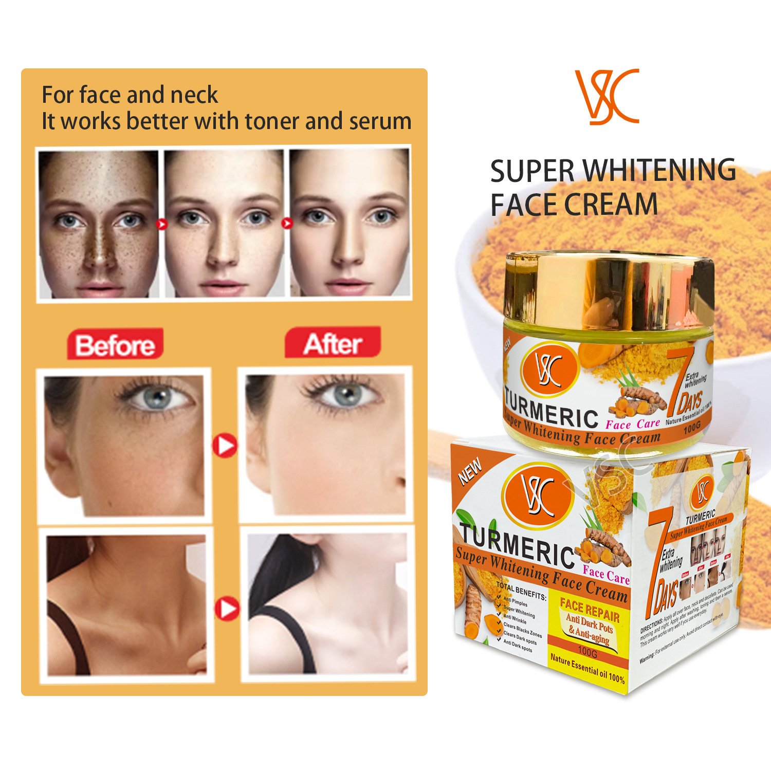 Hot Selling New Turmeric Cream Super Whitening Face Care Moisturizing Skin Spot Removal Face Cream Lotion