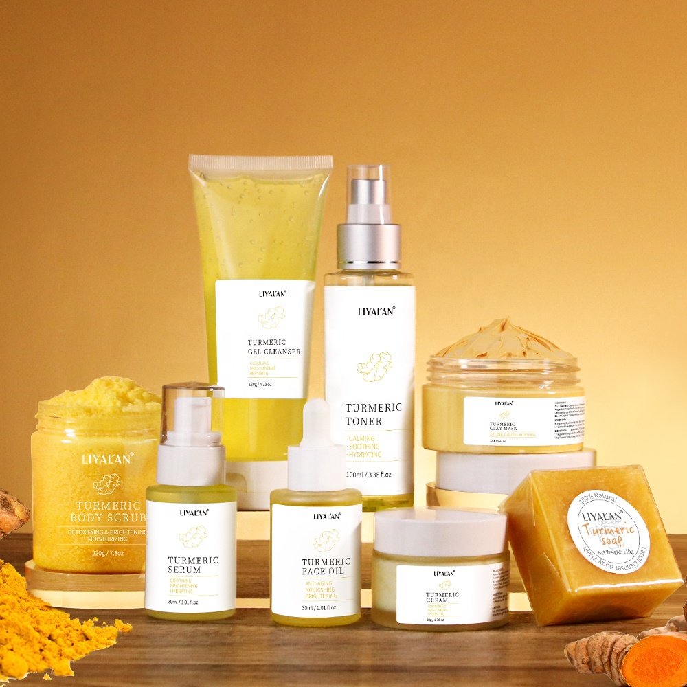 Private Label Brightening Skincare Beauty Products Turmeric Facial Kit Anti Aging Tumeric Skin Care Set