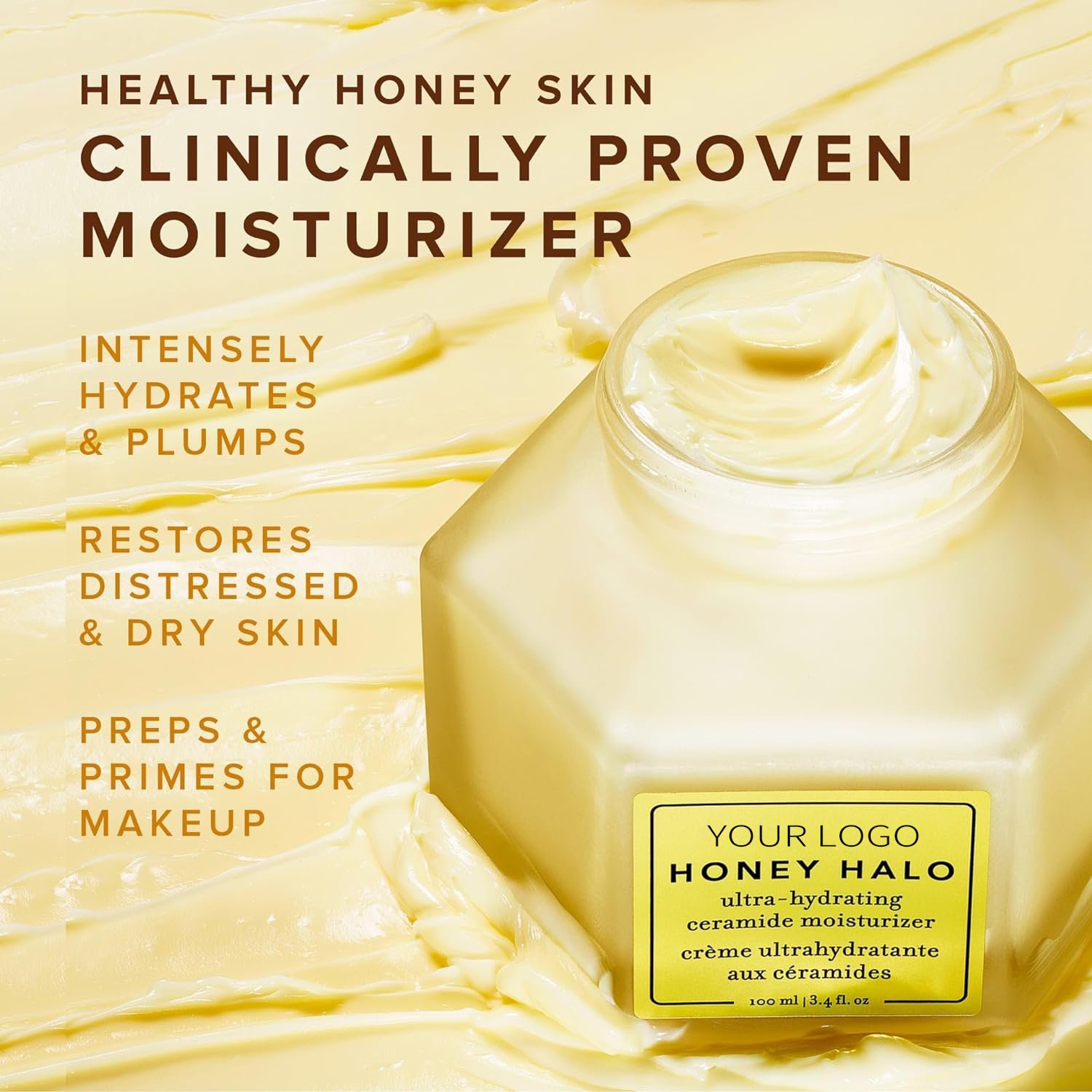 Ultra-Hydrating Long-lasting Moisturizing Antioxidant Ceramide Honey Face Cream For Dry Skin Custom Logo