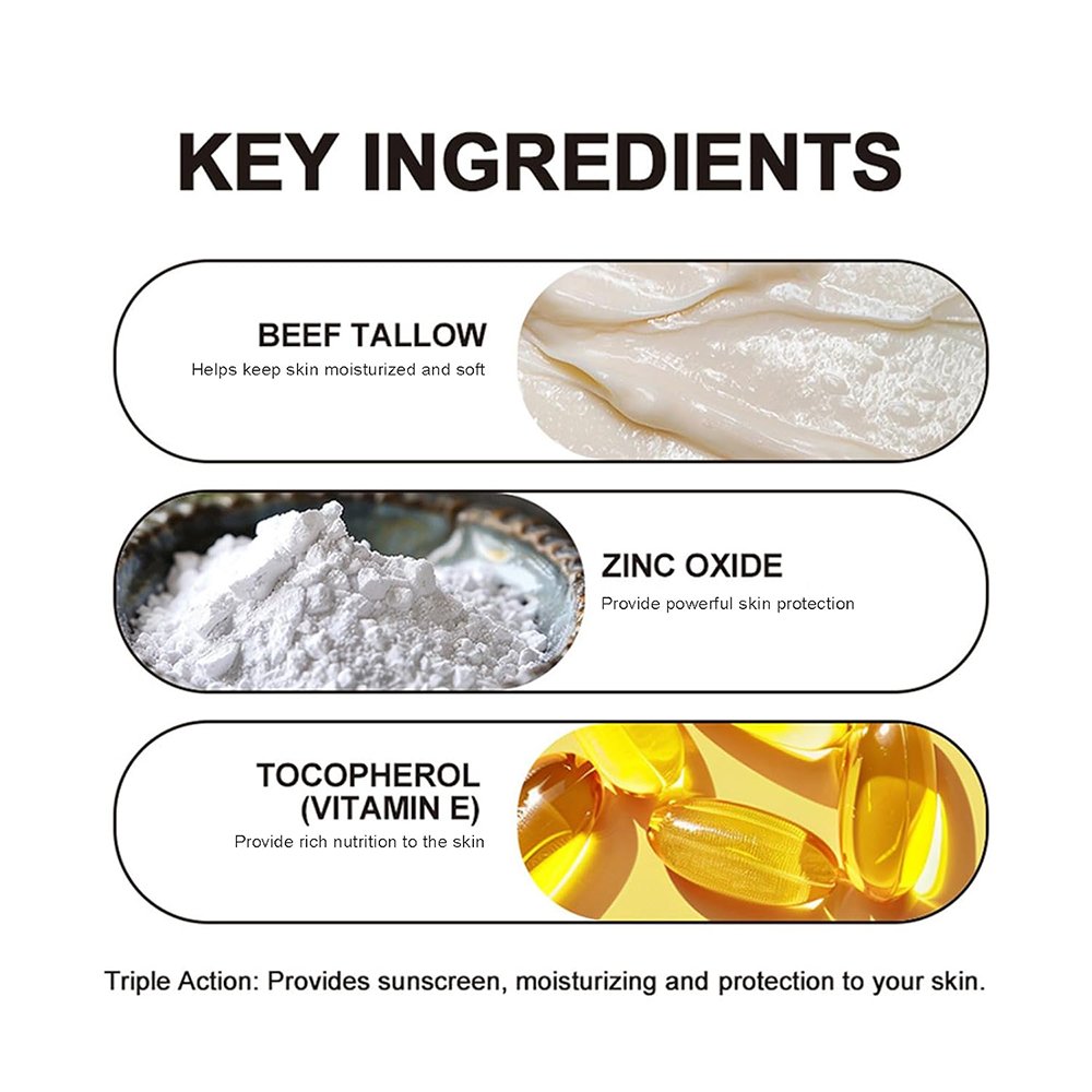 Private Label Natural 100% Grass Fed Beef Tallow And Zinc Sun Face Moisturizer Balm Skin Care Tallow Sunscreen