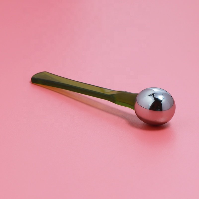 Colorful Green 5.7cm Metal Ball Eye Cream Massage Rod Stick PP Plastic Cosmetic Spoon