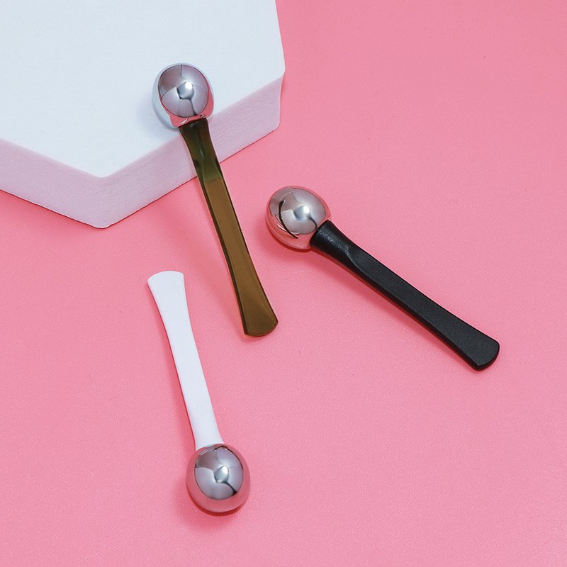 Colorful Green 5.7cm Metal Ball Eye Cream Massage Rod Stick PP Plastic Cosmetic Spoon