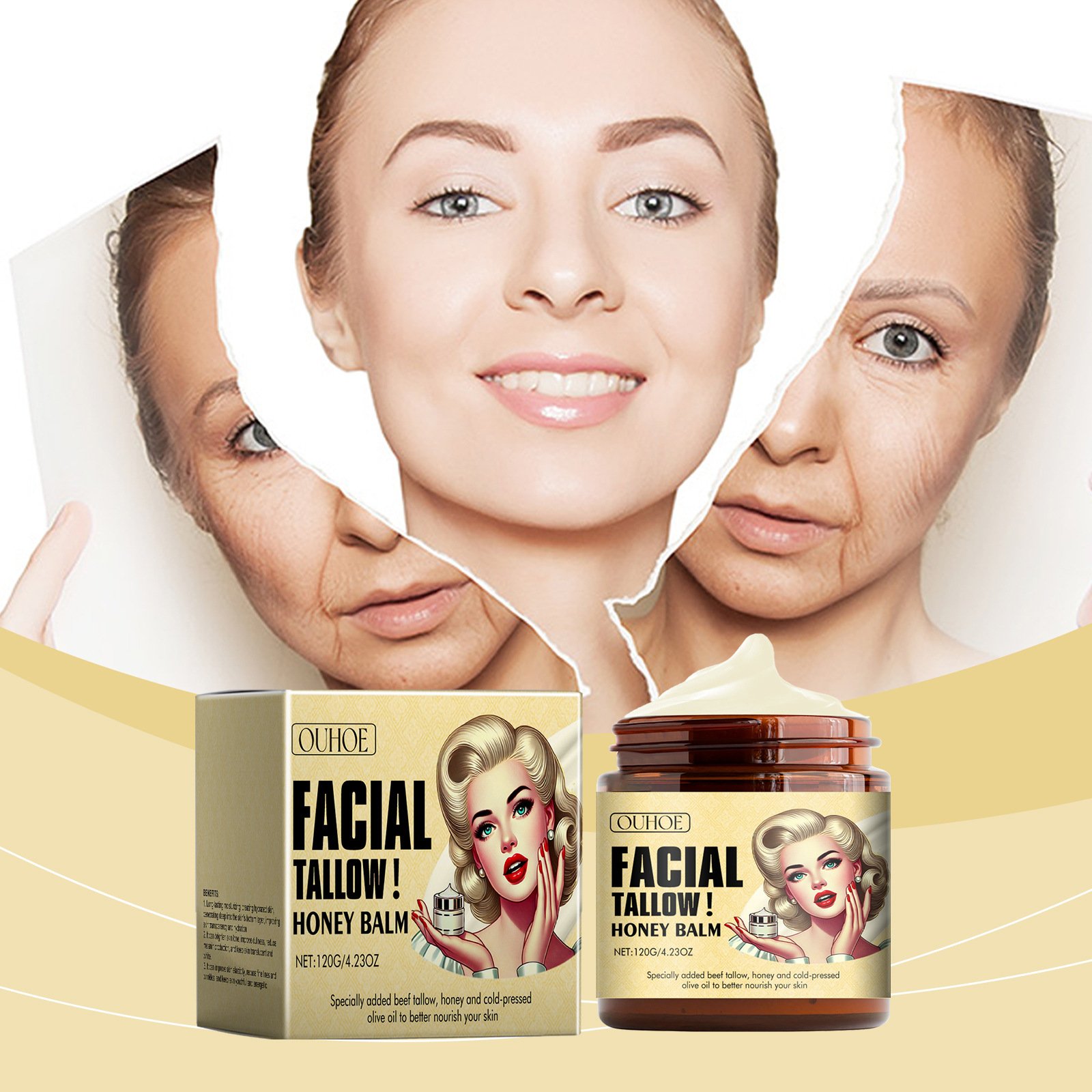 OUHOE Wholesale Moisturizing Face Care Nourishing Facial Tallow Honey Balm (120g/4.23oz)
