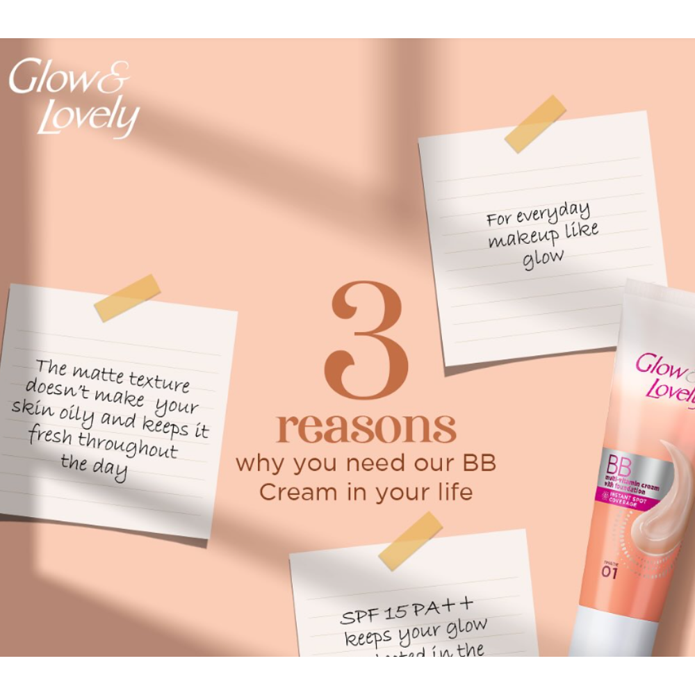 GLOW & LOVELY CREAM (INDIA) 40GM X 24 BB (NBC) SPF 15 Matte Finish Glow Make-up Regular Size Female Adults Face Cream