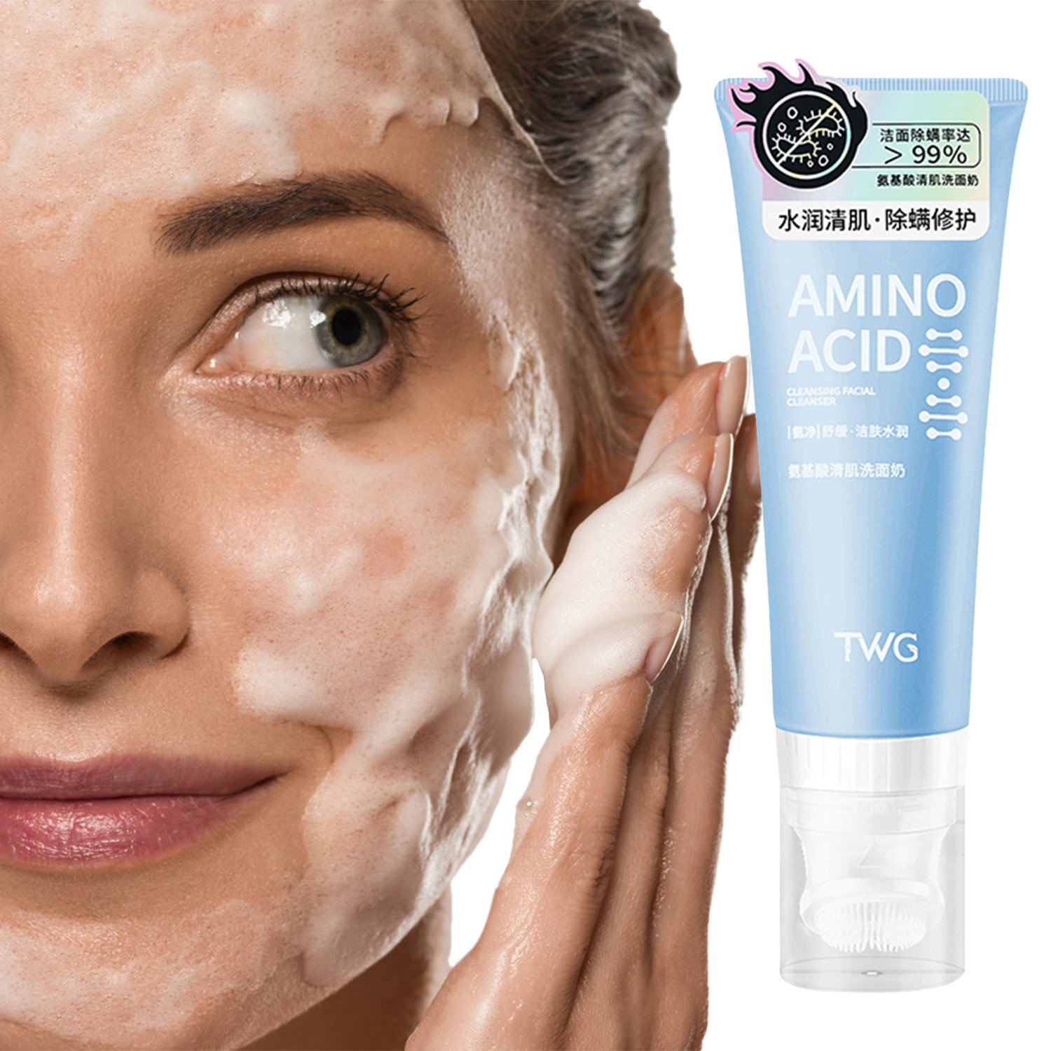 TWG RTS Facial Cleanser Cleansing Moisturizing Whitening Skin Care Washing Amino Acid Face Washing Cream with Brush