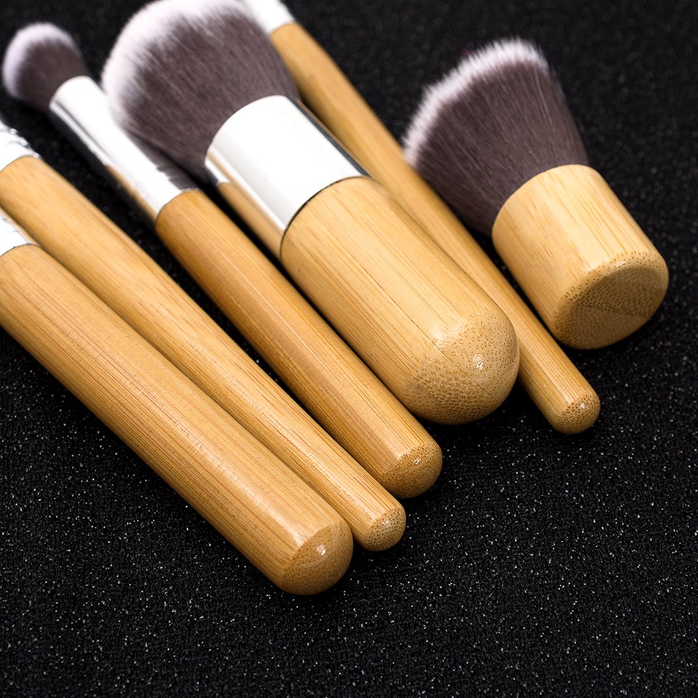 DailyQueen 11pcs Eco-Friendly Bamboo handle natural hair professional makeup brush set/kit Vegan Cruelty Free - Premium Synthetic Kabuki