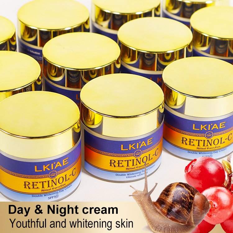 OEM Sun Protection Day Night Cream Natural Snail Extract intense Brightening Remove Blackening Black Skin Whitening Cream 50g*2