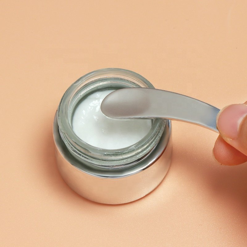 5.4cm Mini Moon shaped makeup spoon scoop Silver Stainless steel face cream spatula
