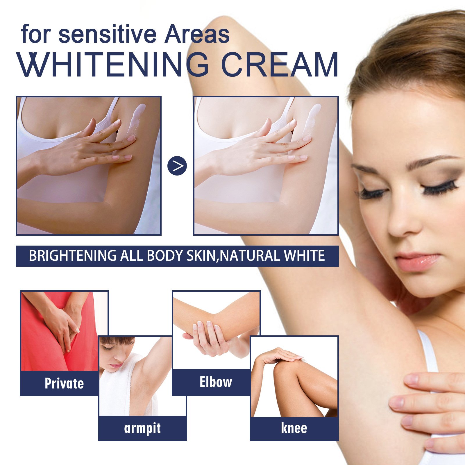 Body Whitening Cream Underarm Legs Knee Elbow Private Parts Brighten Armpit Bleaching Cream Remove Dark Spots Melanin Skin Care