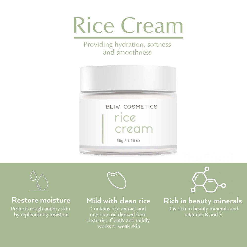 SharkBaby Private Label 50g Rice Cream Moisturiser Whitening Lightweight And Non-greasy Vegan Rice Face Cream Rice Milk Cream