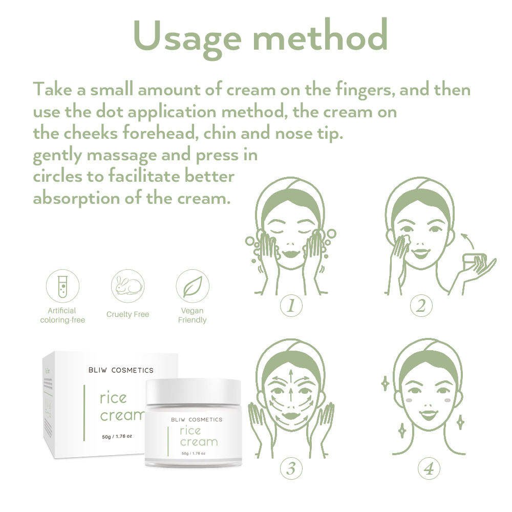 SharkBaby Private Label 50g Rice Cream Moisturiser Whitening Lightweight And Non-greasy Vegan Rice Face Cream Rice Milk Cream