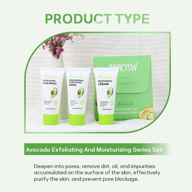 Avocado Series Exfoliating Face Wash Moisturizing Sleeping Mask & Smoothing Face Cream 3PCS Facial Skin Care Sets