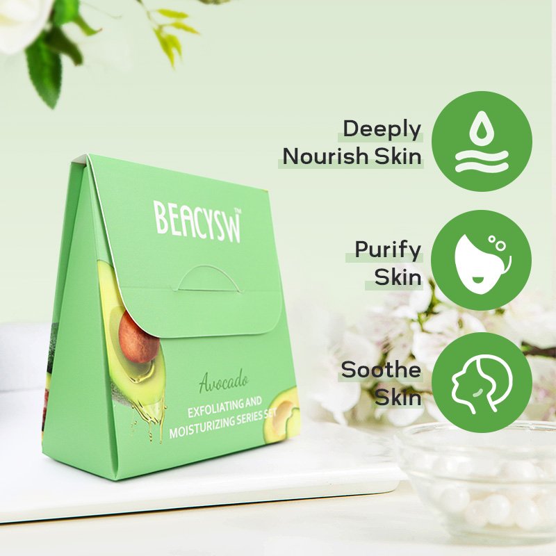 Avocado Series Exfoliating Face Wash Moisturizing Sleeping Mask & Smoothing Face Cream 3PCS Facial Skin Care Sets