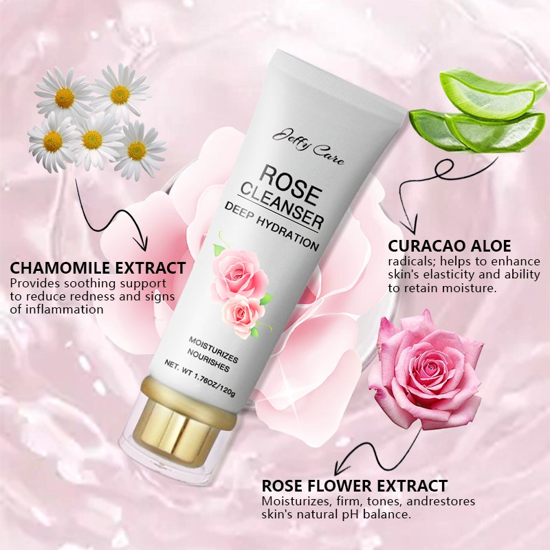 OEM Private Label Deep Cleaning Acne Removal Beauty Whitening Hydrating Natural Organic Rose Face Wash Facial Cleanser