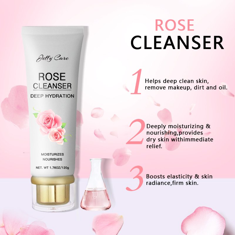 OEM Private Label Deep Cleaning Acne Removal Beauty Whitening Hydrating Natural Organic Rose Face Wash Facial Cleanser