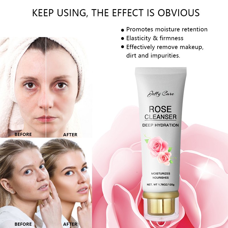 OEM Private Label Deep Cleaning Acne Removal Beauty Whitening Hydrating Natural Organic Rose Face Wash Facial Cleanser