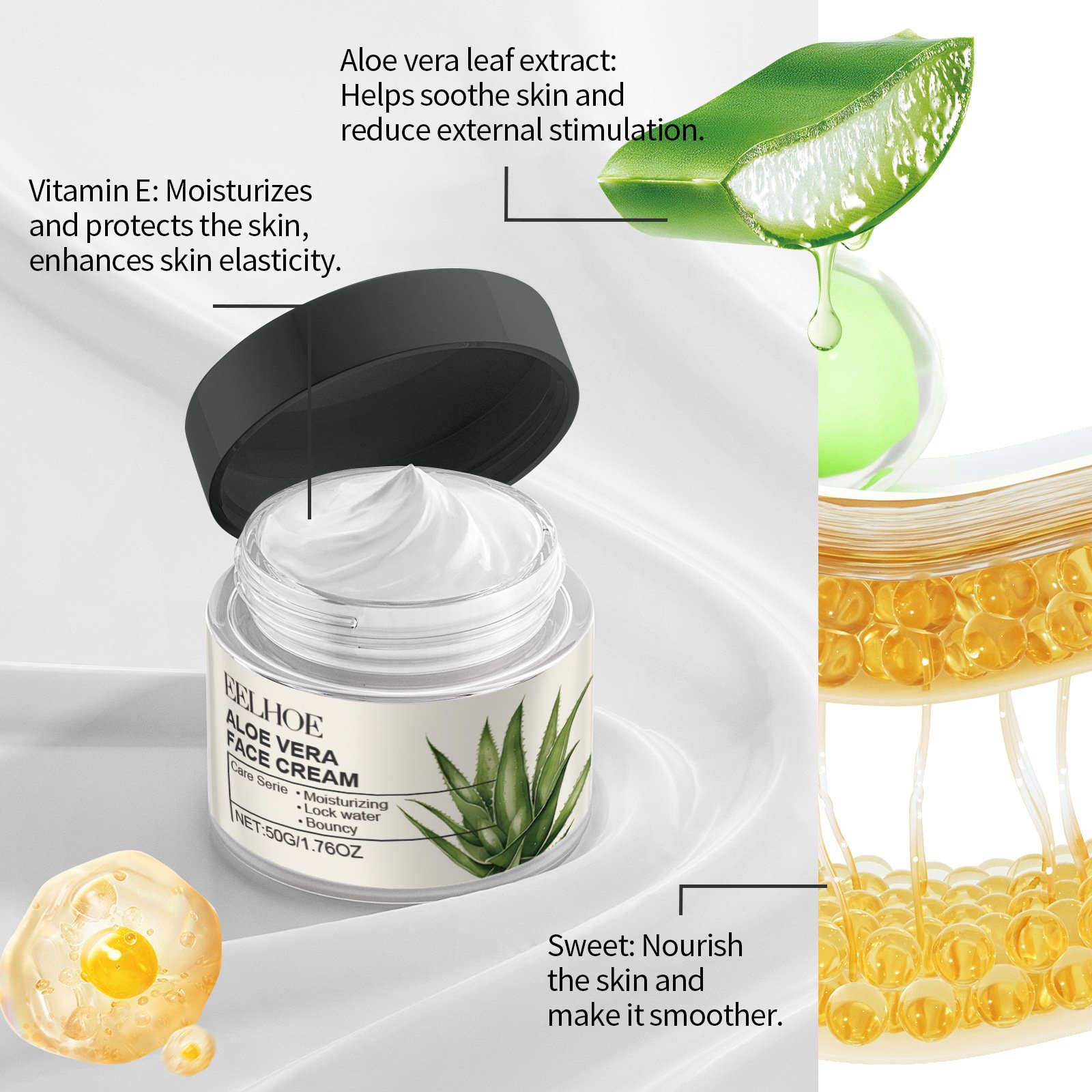 EELHOE Skin Care Moisturizing Soothing Repairing Oil Control Natural Aloe Vera Face Cream 50ml