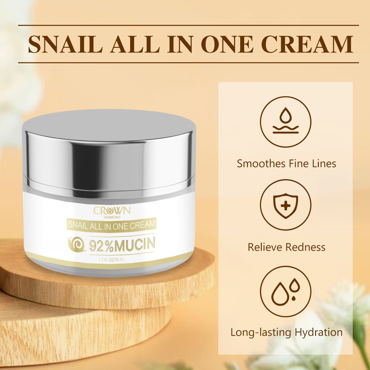 Private Label Organic Hyaluronic Acid Facial Moisturizing Repair Whitening Tightening Anti Aging Wrinkle Snail Mucin Face Cream