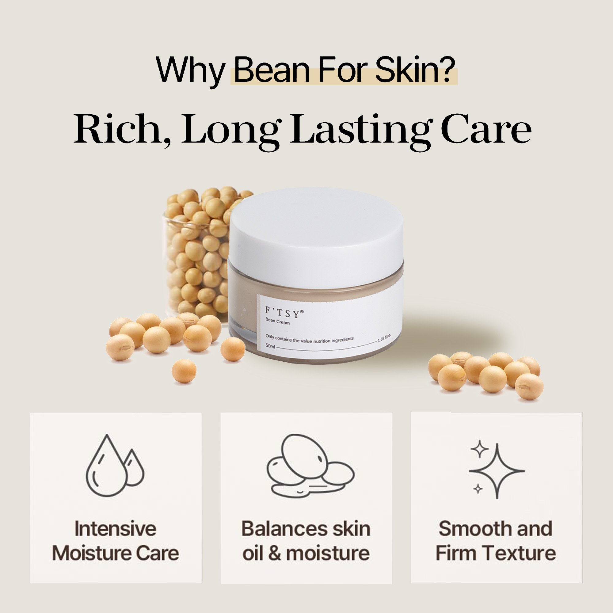 Hot Selling Whitening Brightening Long Lasting Care Bean Face Cream For Dry Skin