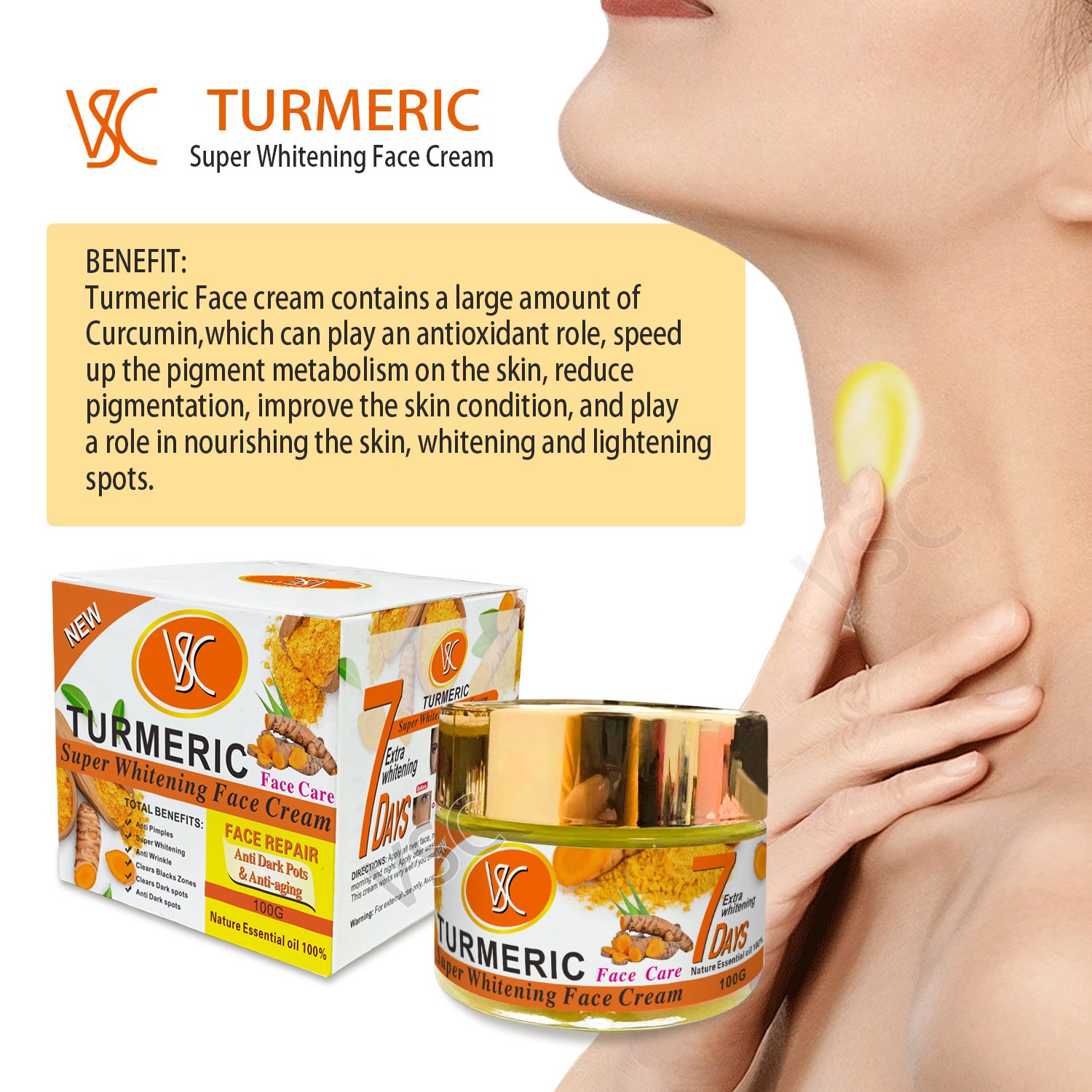OEM Custom Natural Turmeric Face Cream Anti Wrinkle Firming Face Cream Skin Whitening Nourishing Turmeric Facial Cream