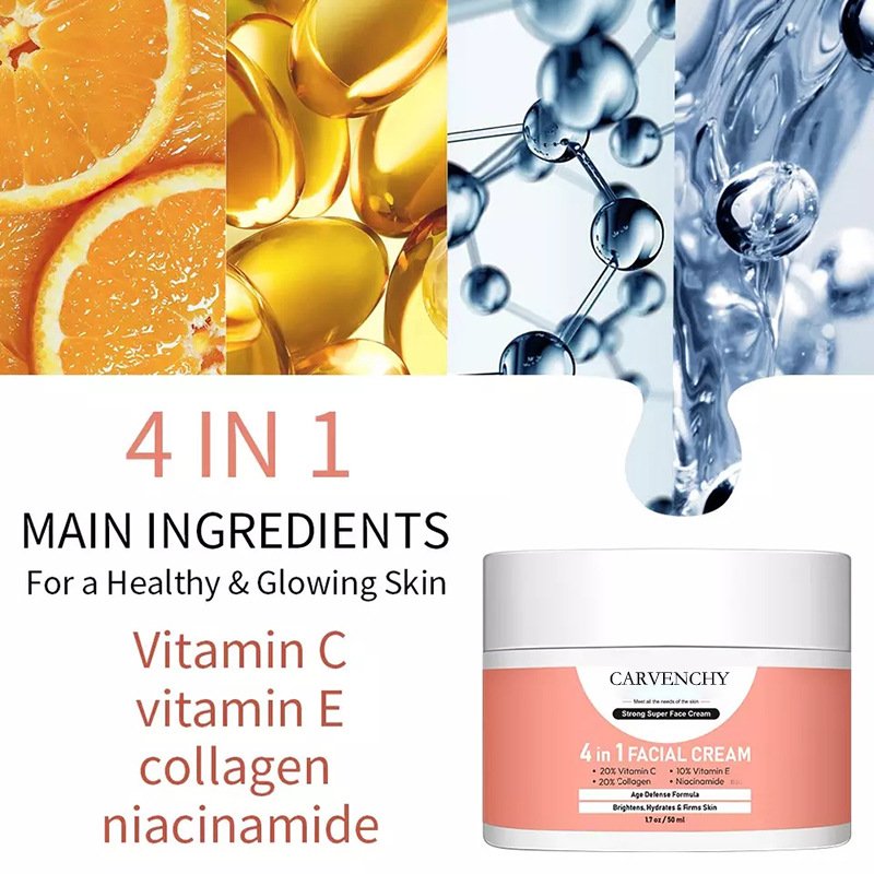 CARVENCHY Skin Care Facial 4 in 1 Whitening Anti Age Face Cream Vitamin C Niacinamide Collagen Cream