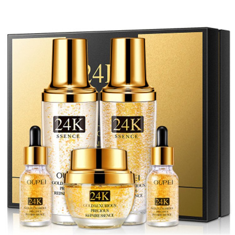 OEM 24K Gold Skin Care Set for Adults Moisturizes & Shrinks Pore Oil Control Lightening Facial Essence with Face Cream Emulsion