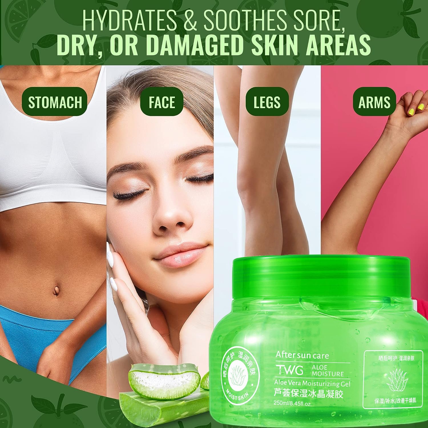 TWG RTS After Sun Redness Smoothing Aloe Vera Gel Face Care Moisturizing Face Cream Natural Organic 99% Pure Aloe Vera Gel