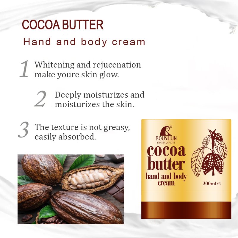 ROUSHUN Private Label Cocoa Butter Cream hand and body Cream Pure Cocoa Extract Moisturizer Nourishing Lightening Body Lotion