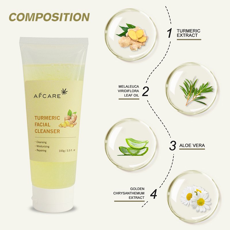 Private Label Facial Cleanser Paraben-free Acne Treatment & Whitening and Organic Vegan & Turmeric Facial Deep Cleanser