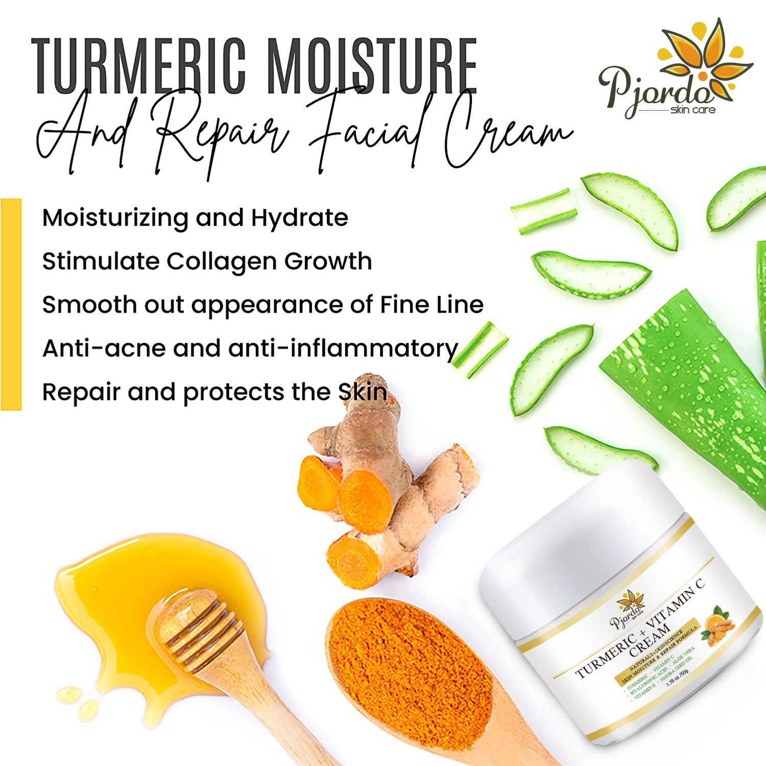 Private Label Natural Turmeric Vitamin C Face Cream Whitening and brightening Hydrating Anti-Wrinkle And Anti-Aging Face Cream