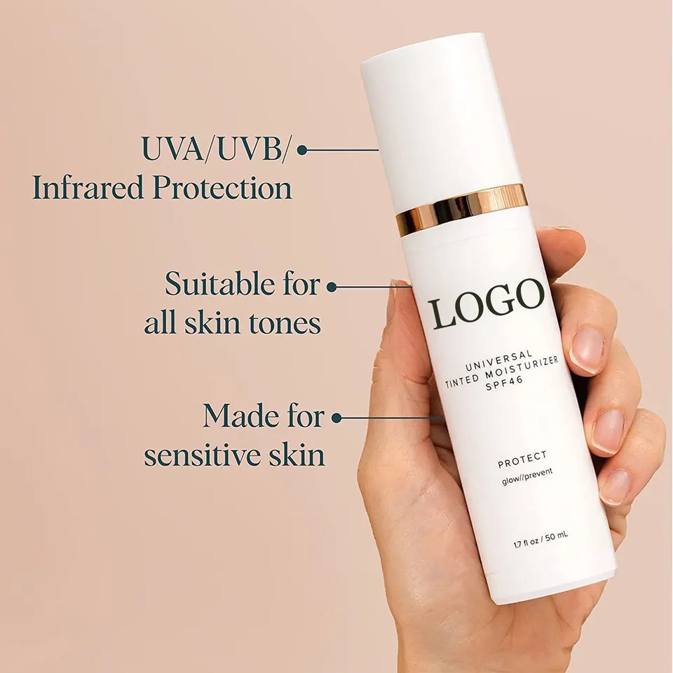 Private Label Best Selling 50ML Face And Body Makeup Sunscreen Universal Tinted Moisturizer SPF 46 Sunscreen Lotion