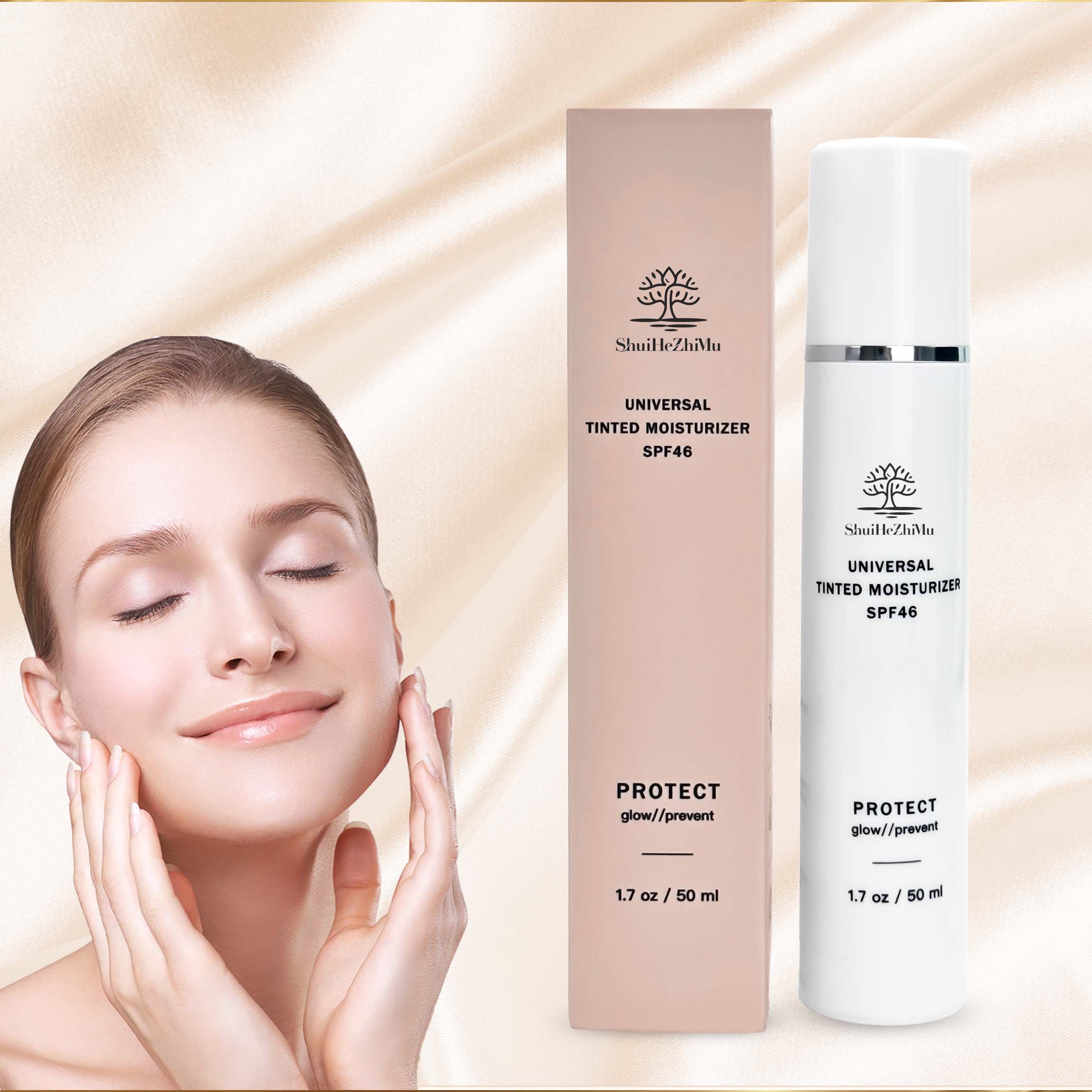 Private Label Best Selling 50ML Face And Body Makeup Sunscreen Universal Tinted Moisturizer SPF 46 Sunscreen Lotion