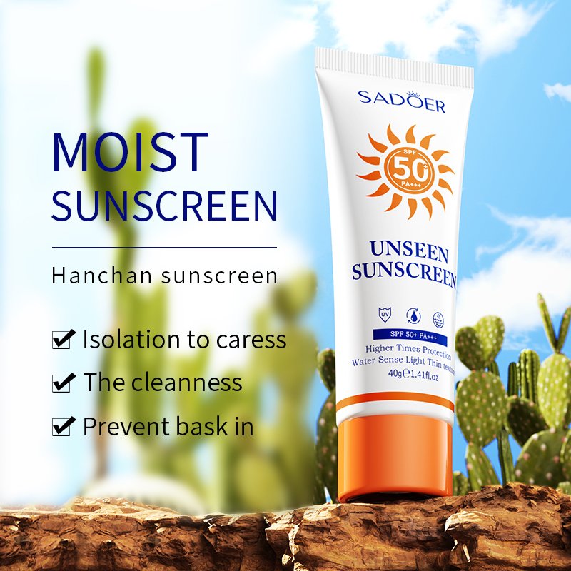 OEM SADOER Private Label Spf 50 Sunscreen Cream Ultraviolet-Proof Moisturizing Skin Whitening Sun Block Sunscreen Face Cream 40g