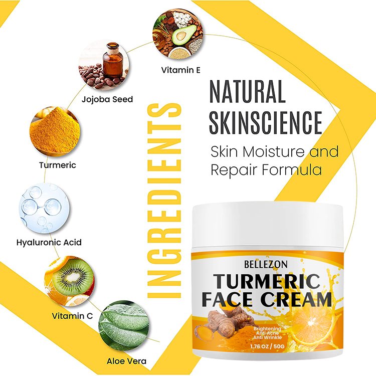 Bellezon Turmeric Facial Cream Wholesale Vitamin C Turmeric Acne Treatment Skin Whitening Moisturizing Face Cream