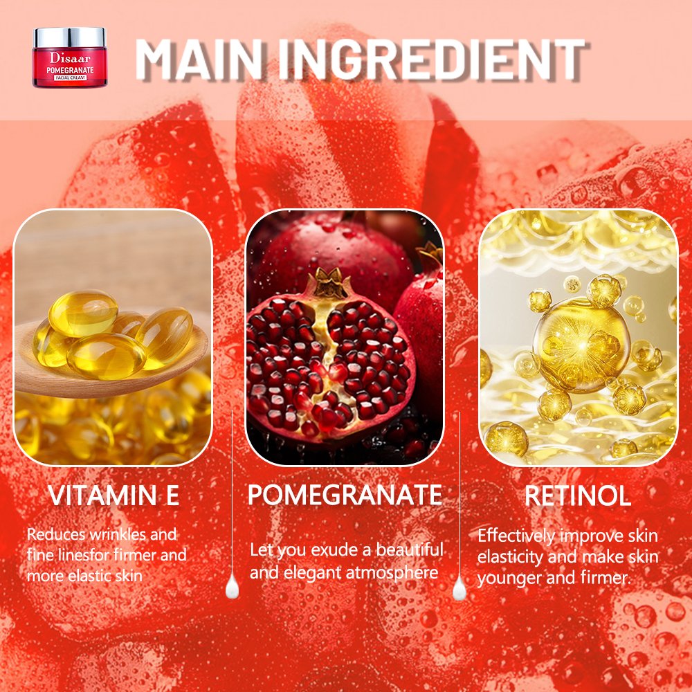Pomegranate & Vitamin E & Retinol Beauty Face Cream Moisturizer Antiaging Lighten Spots Cream for Women