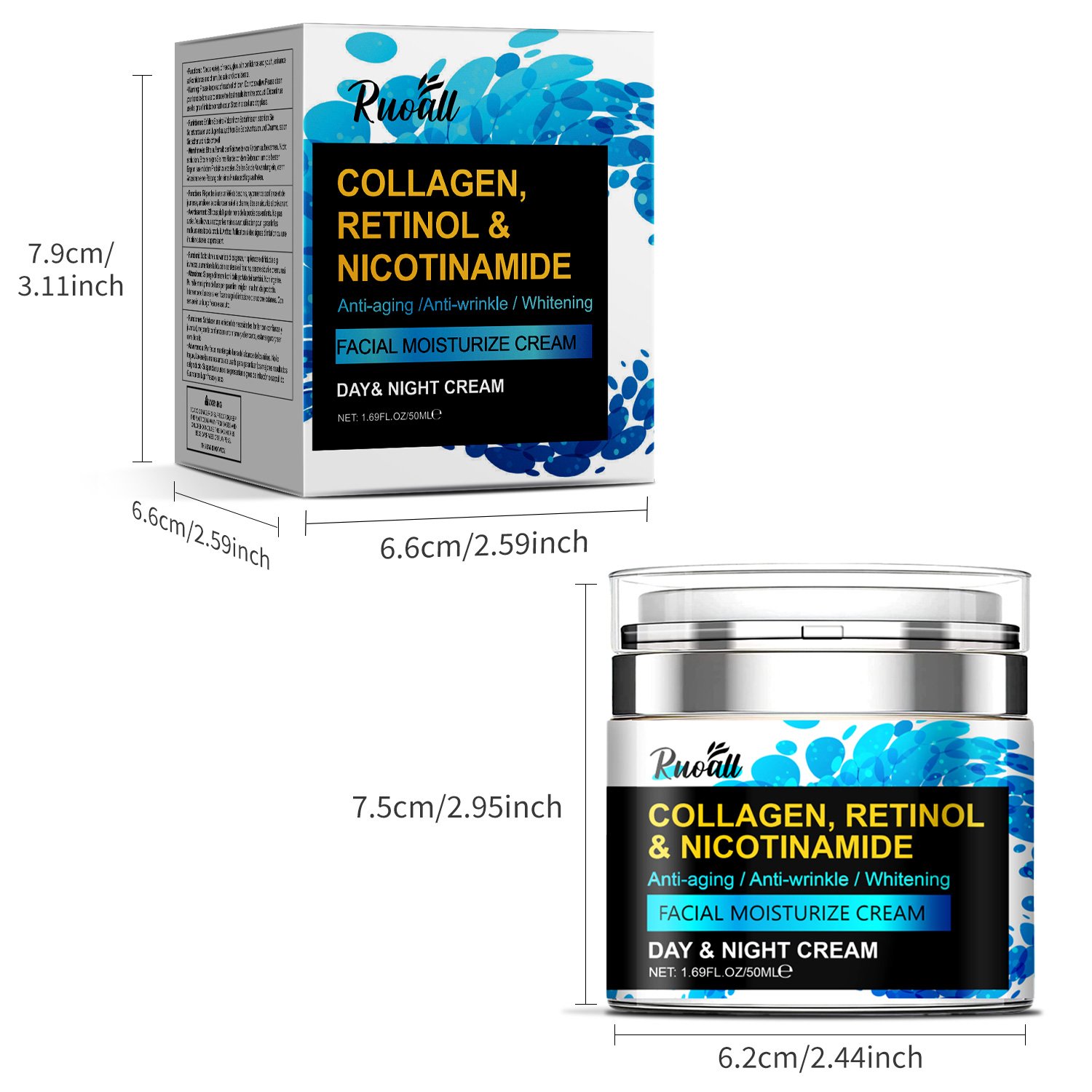 RUOALL Face Moisturizer Collagen Cream - Anti Aging Neck and Decollete - Night Face Cream - Moisturizing, Recovery - 1.7oz