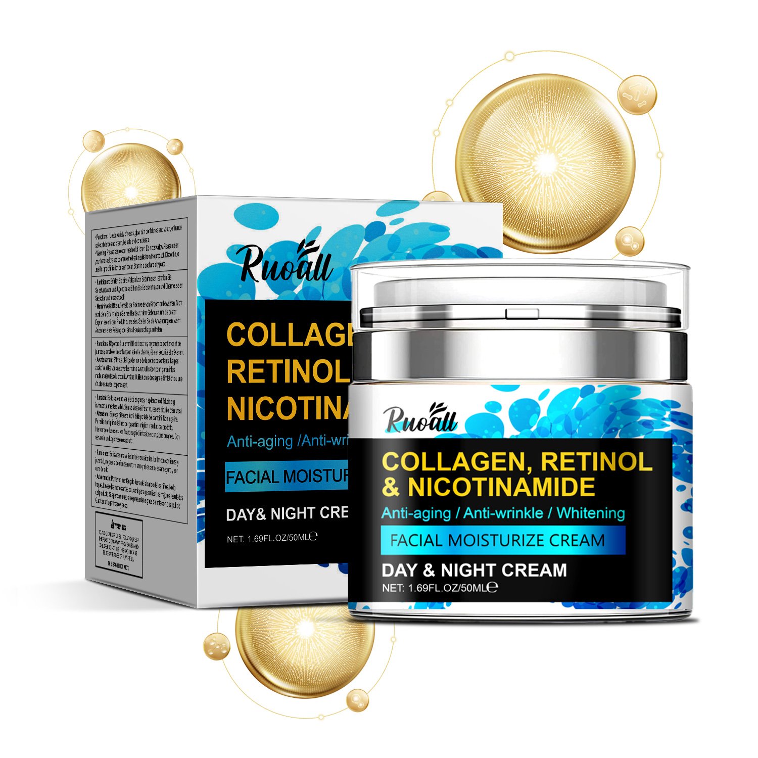 RUOALL Face Moisturizer Collagen Cream - Anti Aging Neck and Decollete - Night Face Cream - Moisturizing, Recovery - 1.7oz