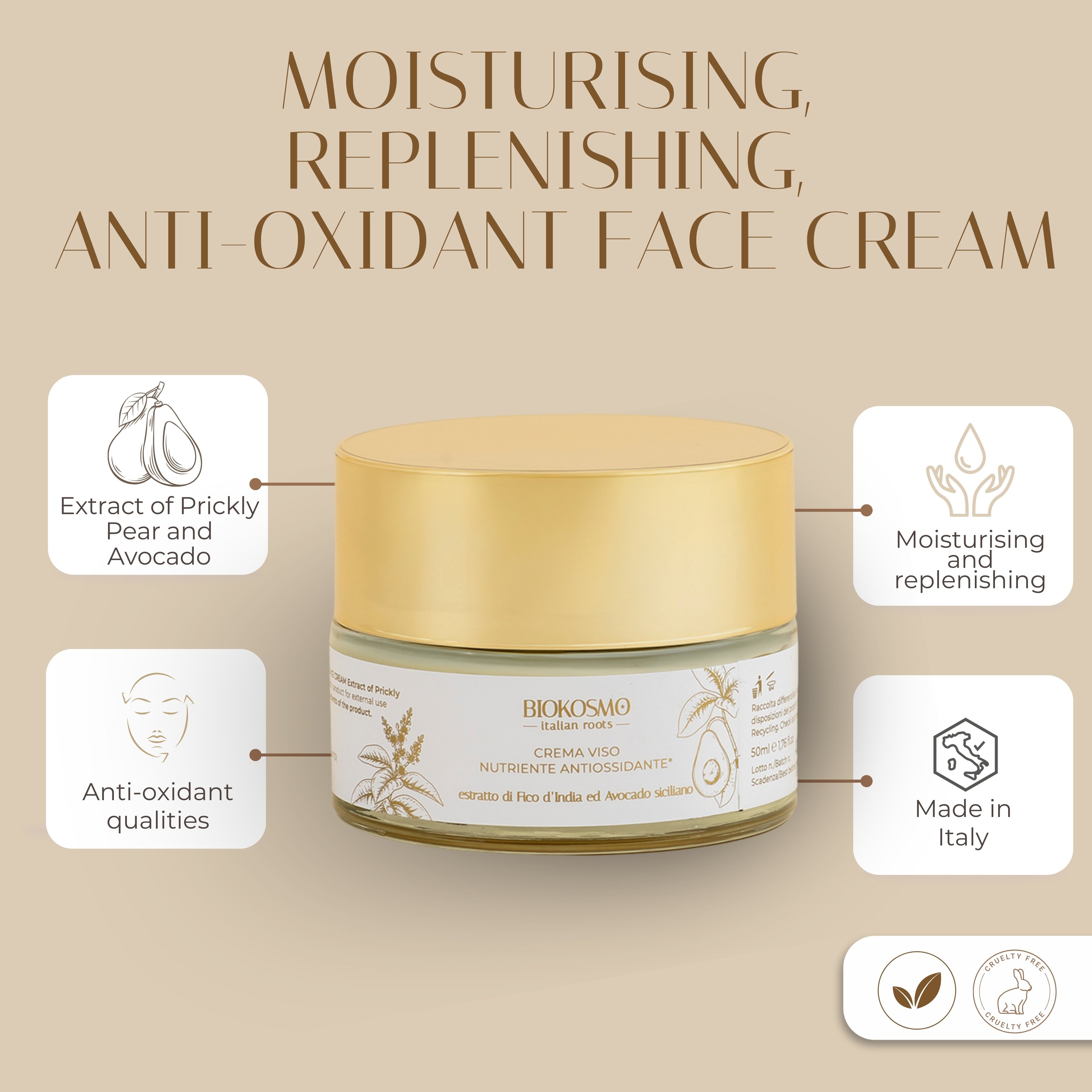 Elite Italian Organic Replenishing Face Cream - 50ml - Ideal for Intensive Moisturization and Skin Nourishment