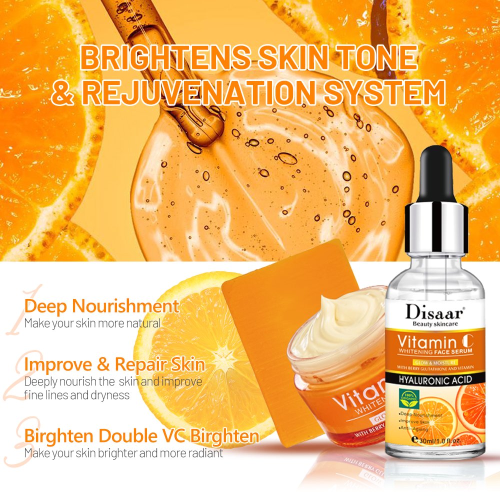 Disaar Wholesale 3 In 1 Set Vitamin C Whitening Skin Care Set Whitening Dark Spot Remover Soap Bars Cream Anti-aging Products