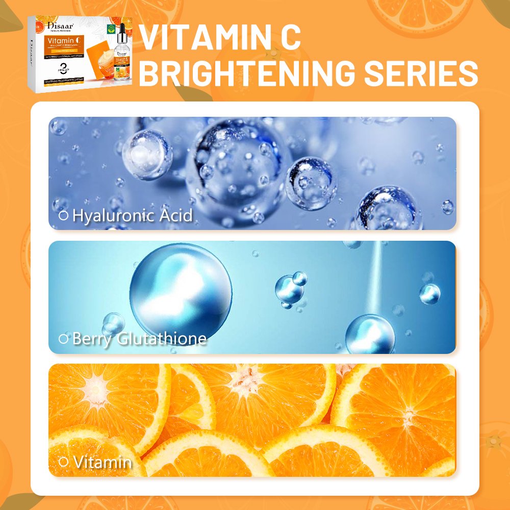 Disaar Wholesale 3 In 1 Set Vitamin C Whitening Skin Care Set Whitening Dark Spot Remover Soap Bars Cream Anti-aging Products