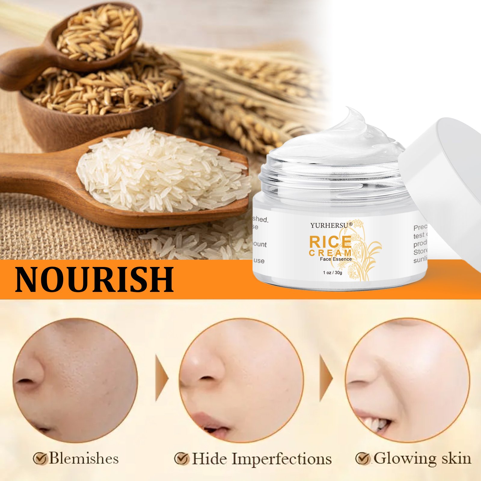 Private Label Korean Skin Care Deep Nourishing Face Whitening Cream Rice Cream