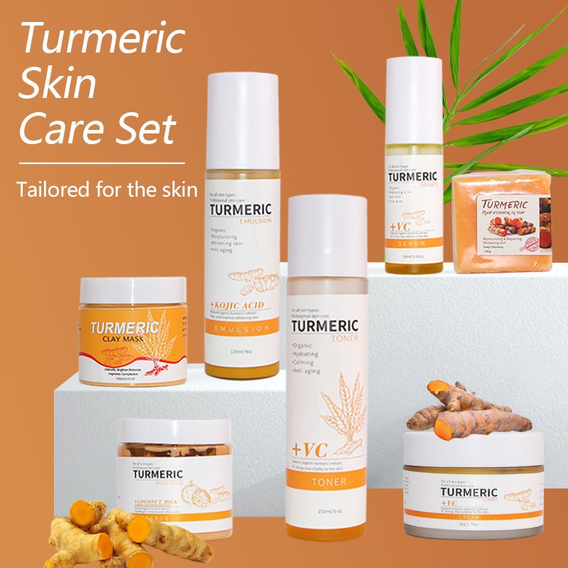 Korean Private Label Natural Organic Vegan Facial Anti Acne Serum Skincare Cream Face Care Whitening Tumeric Skin Care Set (New)