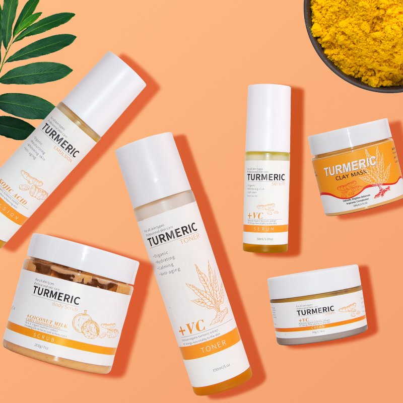 Korean Private Label Natural Organic Vegan Facial Anti Acne Serum Skincare Cream Face Care Whitening Tumeric Skin Care Set (New)