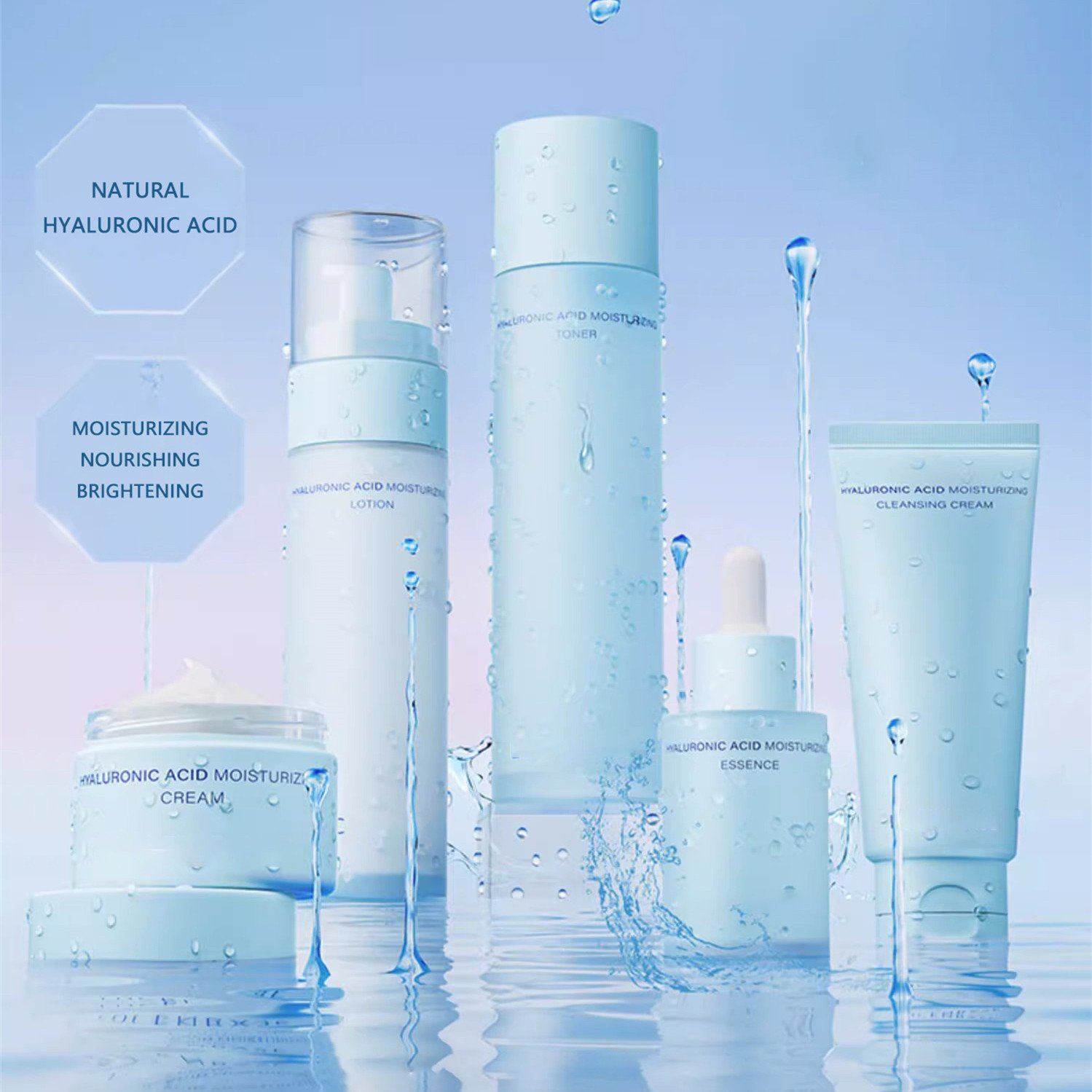 OEM Facial Serum Skincare Products 5 Piece Set Hyaluronic Acid Moisturizing Organic Korean Cosmetics Private Label Skin Care Set