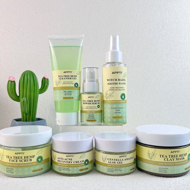 Private Label Tea Tree Skin Care Serum Product Hyaluronic Acid Vitamin E Acne Cream Skin Care Set Acne Treatment Skin Care Set