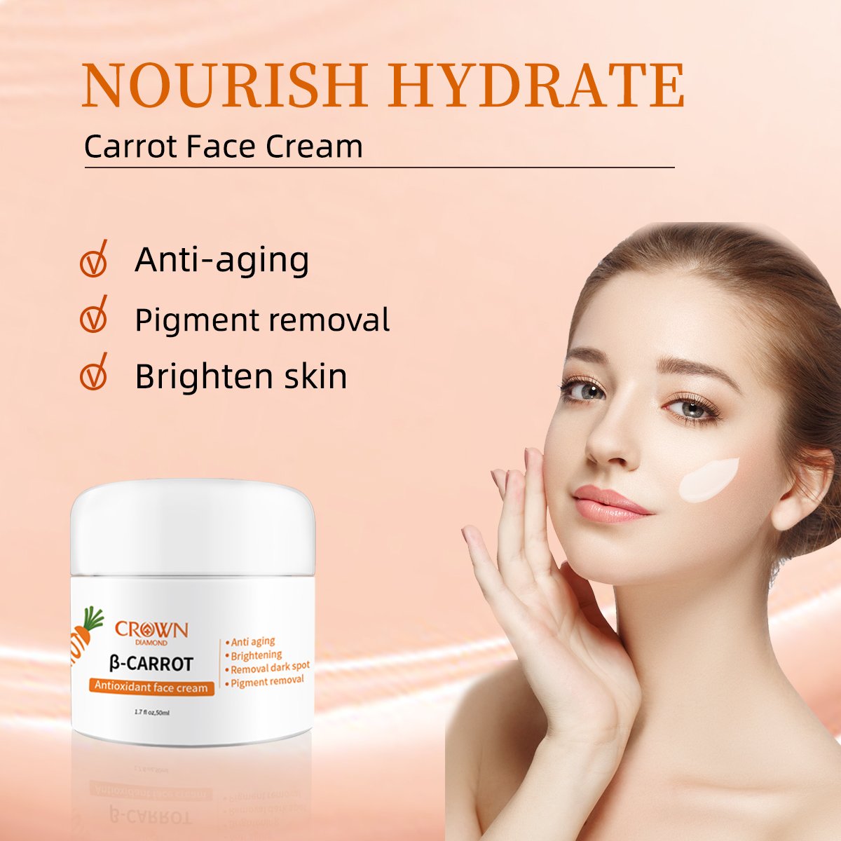 Private Label Vegan Organic Removal Pigment Dark Spot Moisturizing Repairing Anti-Aging Carrot Whitening Face Skin Care Cream