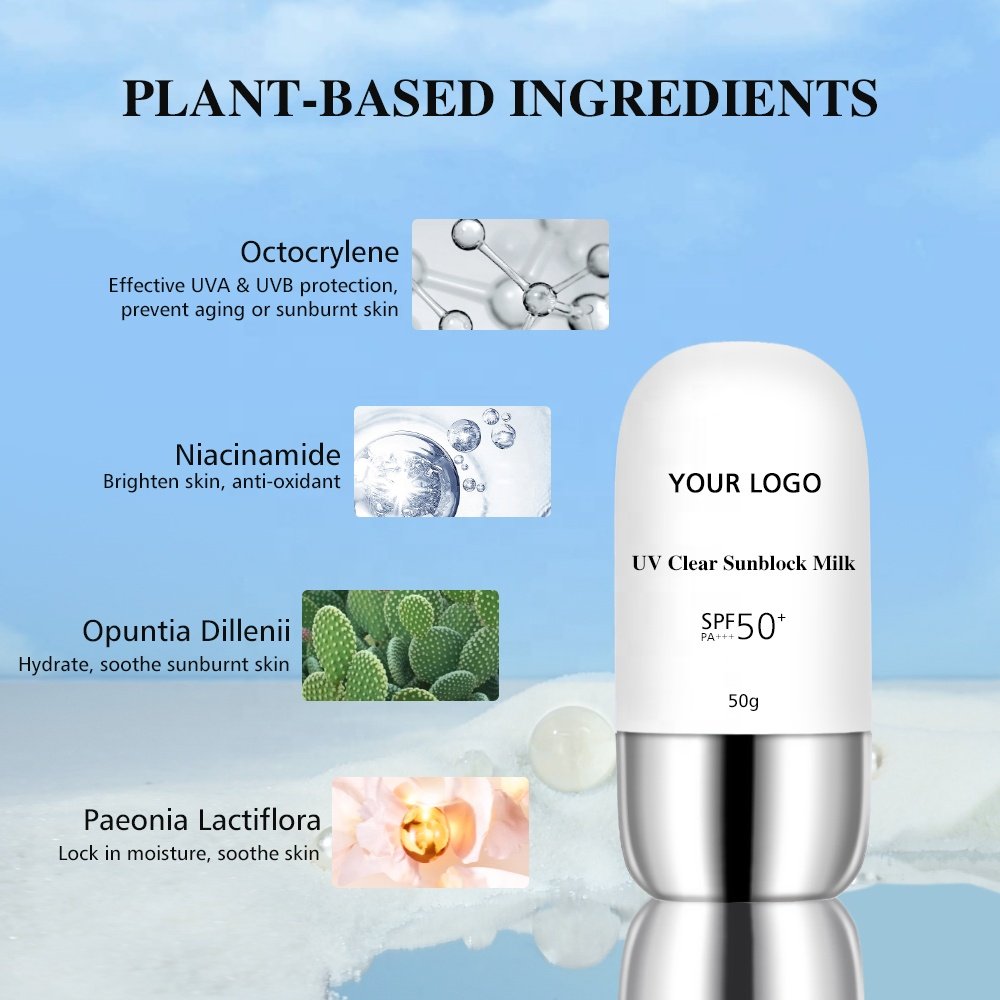 Private Label Face Sunscreen Spf 50 UV Protection Sunscreen Lotion Hydrating Sun Cream