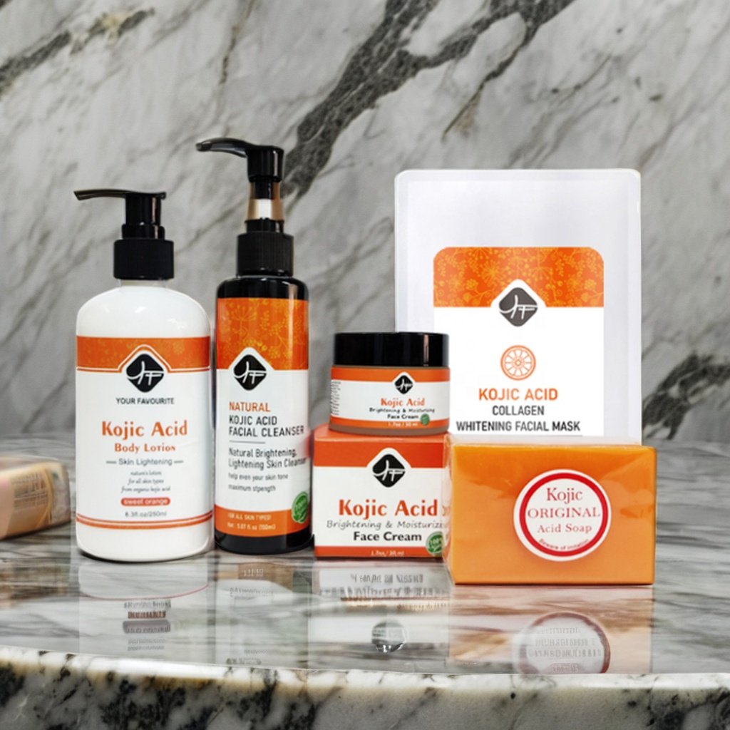 BEST SELLING Kojic Acid Skin Care Set 5 Products Natural Organic KOJIC Soap Face Wash Facial Mask Body Lotion Face Cream