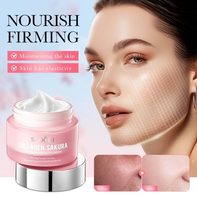 SADOER Wholesale Organic Sakura Moisturizing Brightening Skin Care Face Cream Collagen Firming Anti Aging Adult Facial Cream