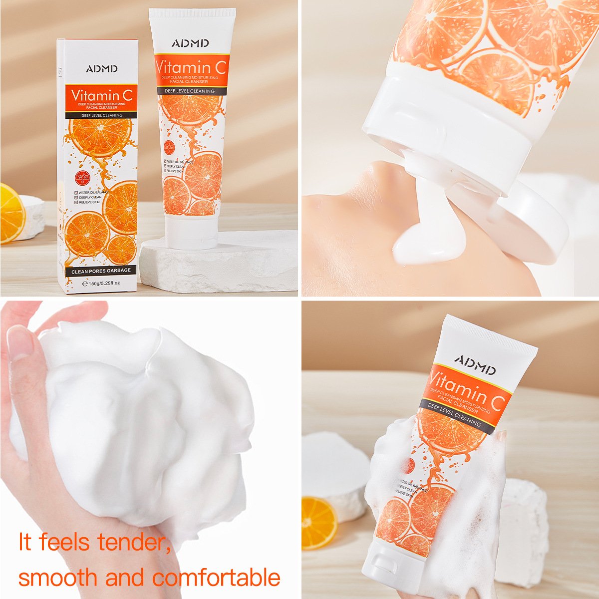 Wholesale Pure Organic Vitamin C Facial Cleanser OEM Hyaluronic Acid Face Cream for Whitening Deep Cleansing and Hydrating
